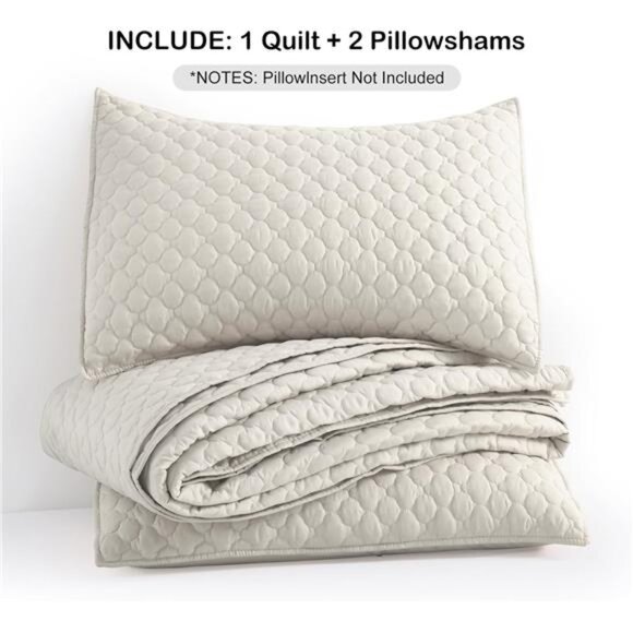 Quilt Set Queen Size Beige Bedspread, Modern Style Quilted Clouds Pattern Soft - Picture 7 of 8